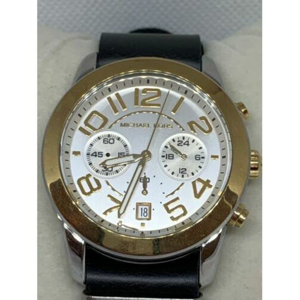Michael Kors MK5748 Women's Watch Chronograph Black Leather Band 42mm Case C430